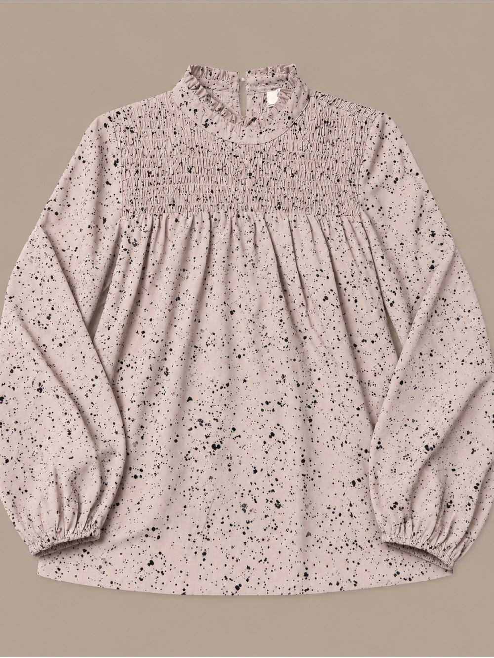 Ruffle Neck Long-Sleeve Top - Light Mauve Speckle
